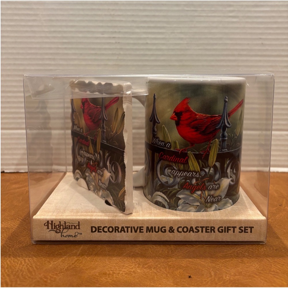 Highland Home Cardinal Mug and Coaster Gift Set When Angels Are Near Red Bird